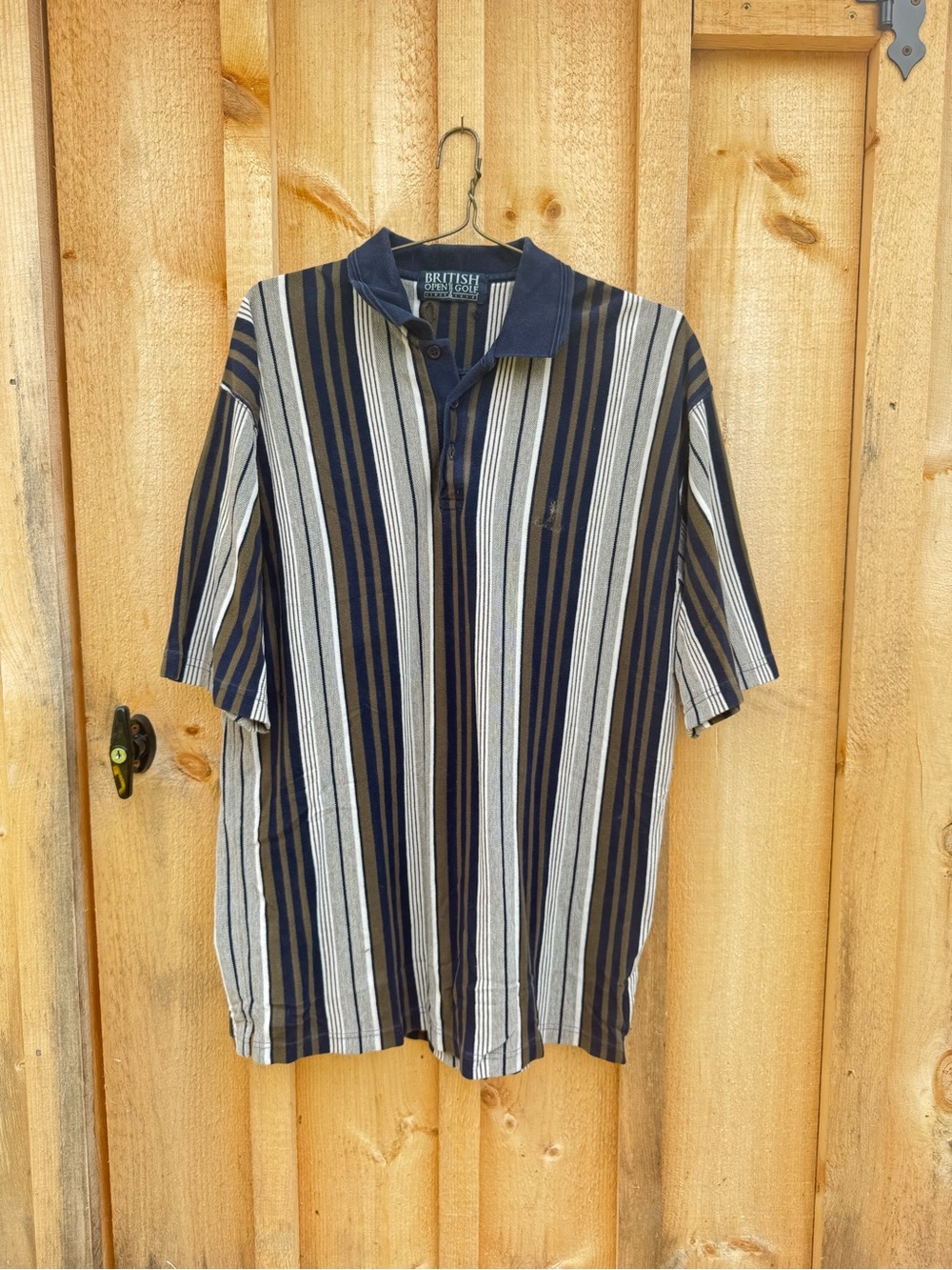 Men's Navy and Cream Striped Polo Shirt